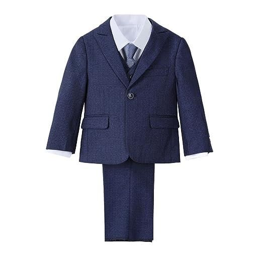 Lito Angels smoking blu navy completo elegante per bambino, set 5 pezzi (giacca, gilet, camicia, cravatta e pantaloni) taglia 3-4 anni (etichetta in tessuto 04)
