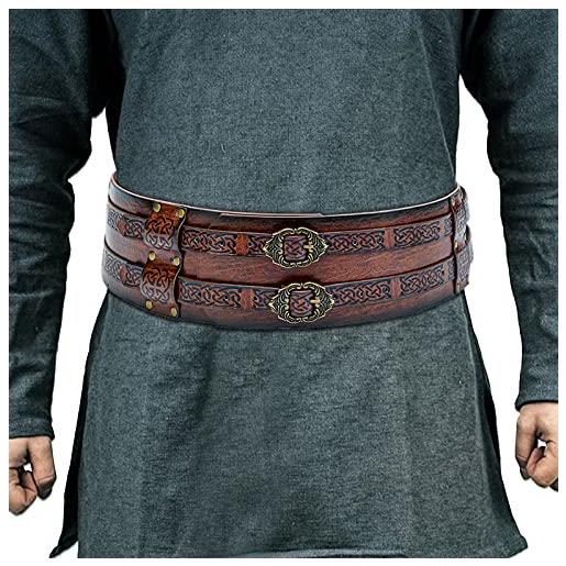 HiiFeuer wide vichingo cintura, medievale fax leather armatura cavaliere cintura, larp halloween costume（nero）