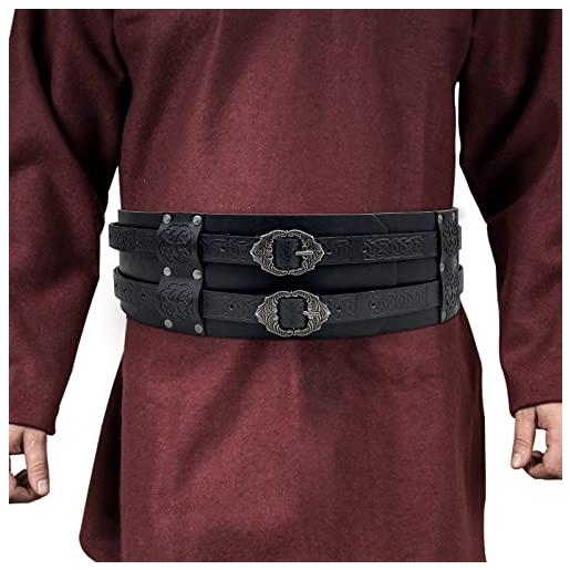 HiiFeuer wide vichingo cintura, medievale fax leather armatura cavaliere cintura, larp halloween costume（nero）