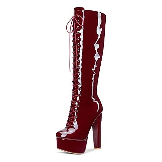 Castamere donna plateau stivali metà polpaccio cerniera lacci boots tacco a blocco 15cm high heels nero opaco scarpe eu 37