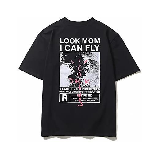 HNDB t-shirt da uomo rapper, look mom i can fly t-shirt a maniche corte con stampa creativa di lettere, t-shirt kanye da uomo in cotone girocollo da donna (black, m)