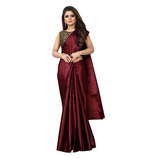 TreegoArt Fashion saree semplice in raso da donna con camicetta scucita - (pavitra gold)