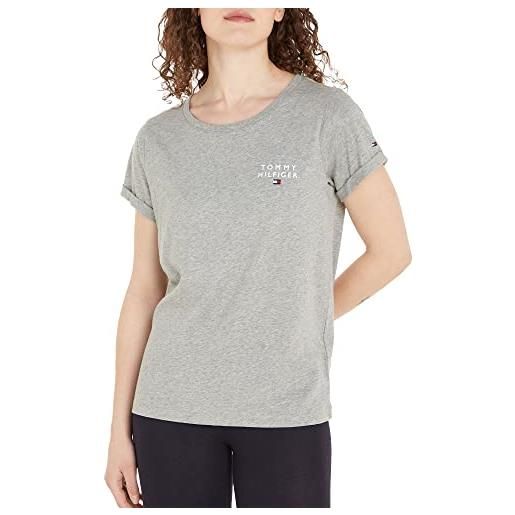 Tommy Hilfiger t-shirt maniche corte donna scollo rotondo, grigio (light grey heather), xl