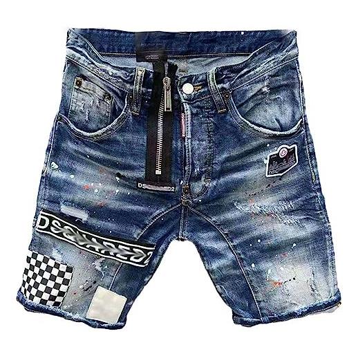 MQMYJSP pantaloncini estivi da uomo, jeans, pantaloni in denim, sottili fori blu, design con bottoni, pantaloncino 11, 40