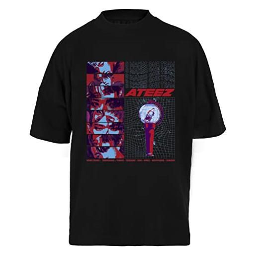 NEWTEE ateez ot8 retro streetwear inspired design t-shirt unisex nera ampia t-shirt per uomo donna