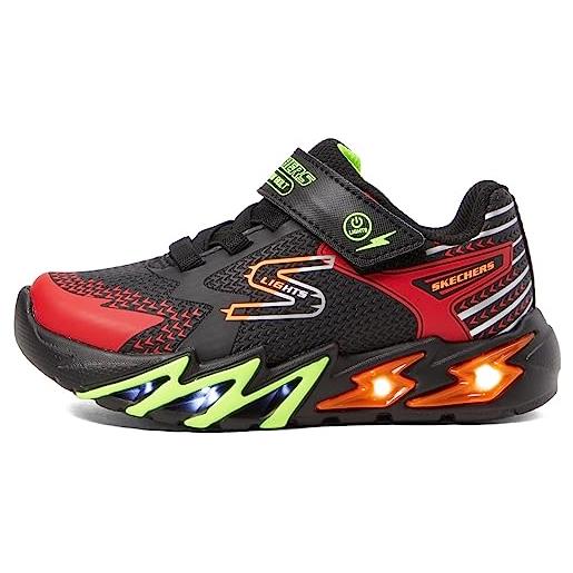 Skechers flex-glow bolt, scarpe sportive bambini e ragazzi, nero black red, 34 eu