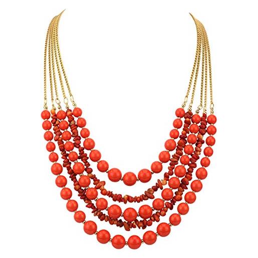 Bocar lungo dichiarazione vintage 5 strati pietra acrilico perline collana donne (nk-10551-orange）