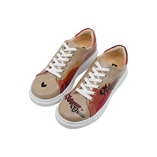 DOGO femme cuir vegan beige baskets - chaussures de marche confortables et décontractées faites à la main, arizona dream motif