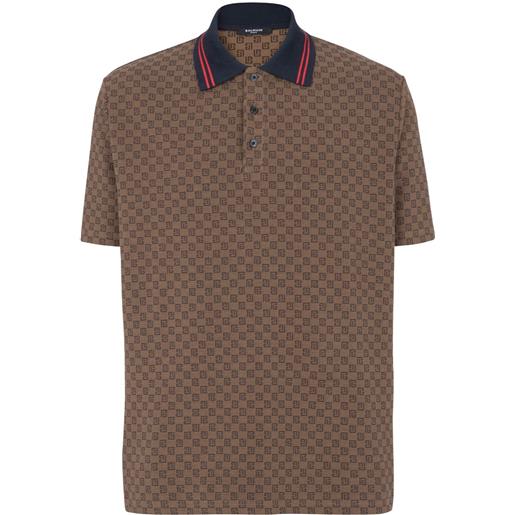 Balmain mini monogram-jacquard polo shirt - marrone