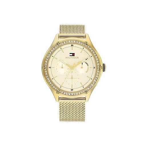 Tommy Hilfiger orologio analogico multifunzione al quarzo da donna con cinturino in acciaio inossidabile, oro (gold)