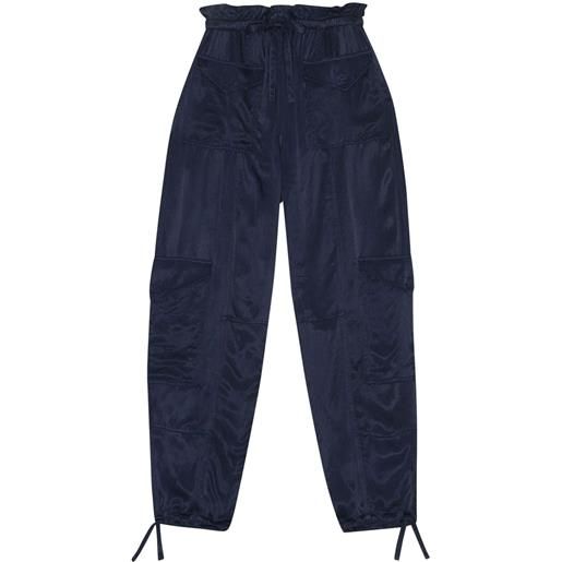 GANNI drawstring satin high-waisted trousers - blu