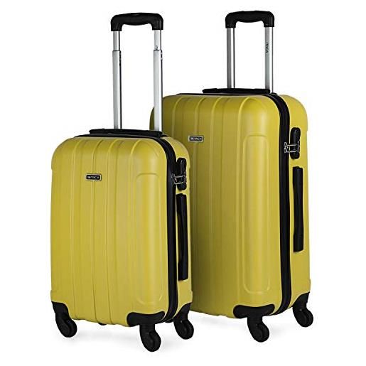 ITACA - set valigie - set valigie rigide offerte. Valigia grande rigida, valigia media rigida e bagaglio a mano. Set di valigie con lucchetto combinazione tsa 771115, giallo