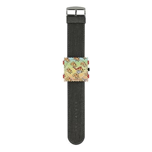 S.T.A.M.P. S. orologio, set orologi pizza, quadrante con bracciale, orologio da polso, cassa dell'orologio, quadrante alternato, orologio analogico al quarzo, cinturino in denim, design pizza, 