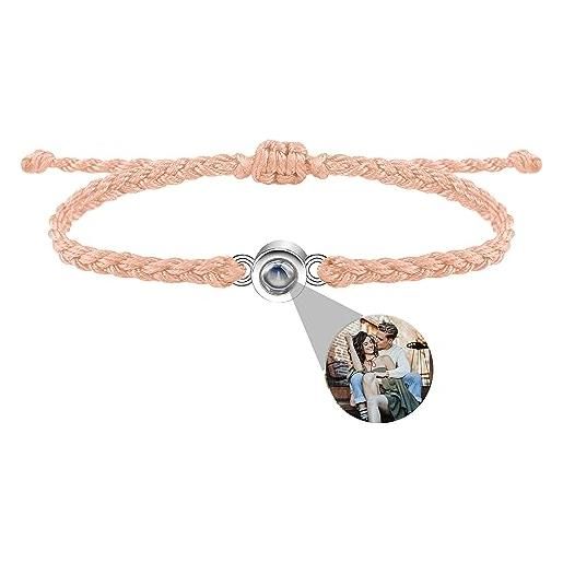 Zopmopae braccialetto di proiezione di foto personalizzato per coppie braccialetto di foto personalizzato braccialetto da polso regolabile in corda intrecciata fatta a mano per donna uomo amici madre