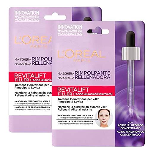 L'Oréal Paris 2x L'Oréal Paris revitalift filler kit maschere in tessuto rimpolpante idratante con acido ialuronico