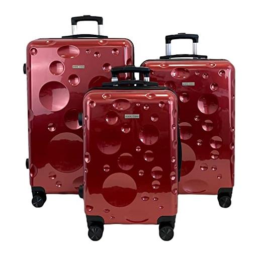 ESS COO - valigia cabina/media/grande/set bagagli rigido con 4 ruote girevoli con serratura tsa integrata, rosso vibo, set de 3, valigia rigida