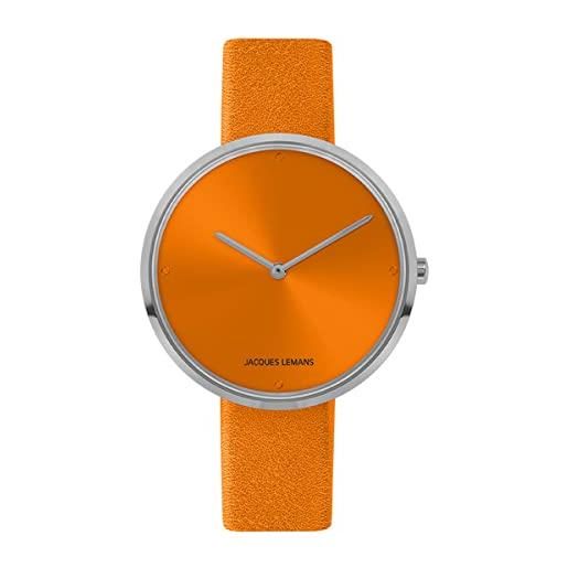 JACQUES LEMANS orologio acciaio e pelle arancio 1-2056f