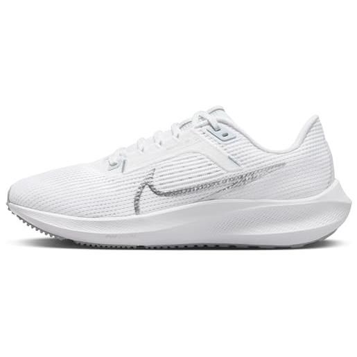Nike w air zoom pegasus 40, sneaker donna, white/metallic silver-pure platinum, 38 eu