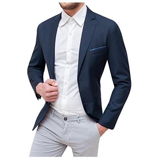 Evoga giacca uomo blazer sartoriale elegante con pochette da taschino (xxl, blu)