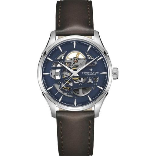 Hamilton orologio Hamilton jazzmaster skeleton auto quadrante blu cinturino pelle