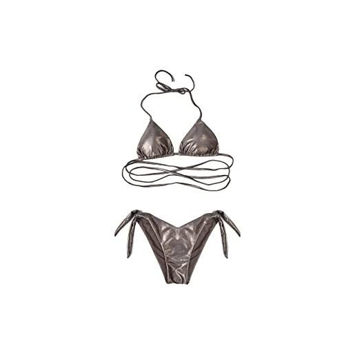 QUEEN HELENA costume a due pezzi con lacci incrociati da bagno mare bikini donna 1095cd (m, pewter)