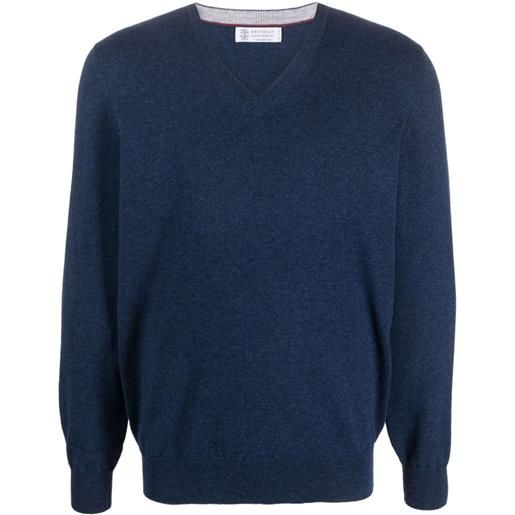 Brunello Cucinelli maglione con scollo a v - blu