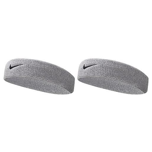Nike swoosh, fascia per capelli donna, grey heather/black, taglia unica (confezione da 2)