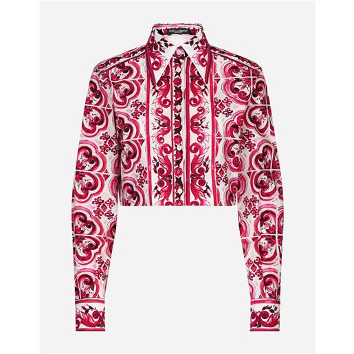 Dolce & Gabbana camicia cropped in popeline stampa maiolica