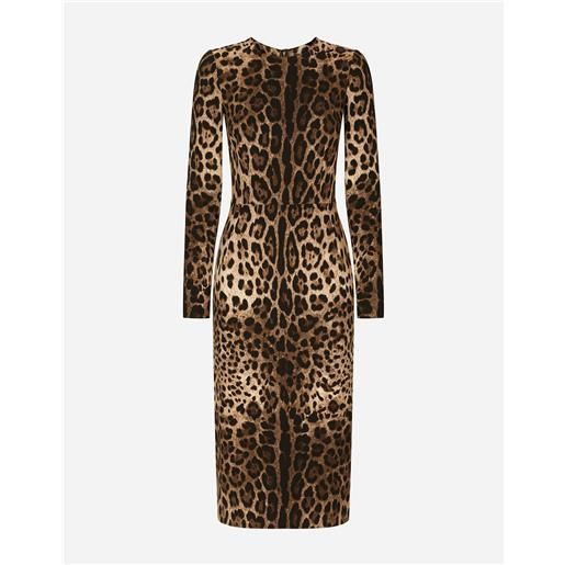 Dolce & Gabbana abito a maniche lunghe in cady stampa leopardo