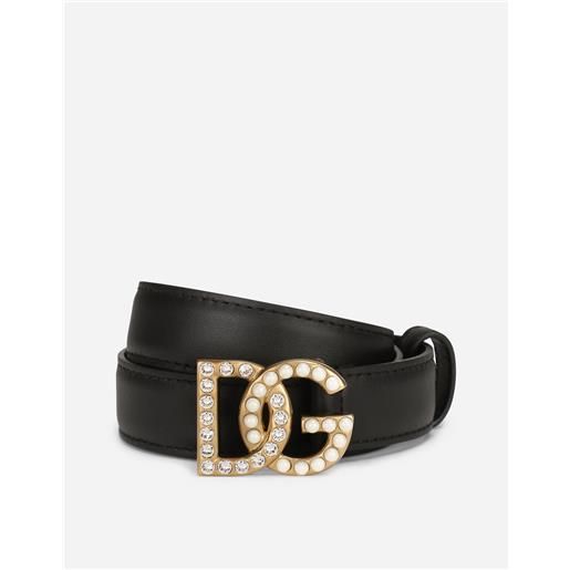 Dolce & Gabbana calfskin belt with dg logo with rhinestones and pearls