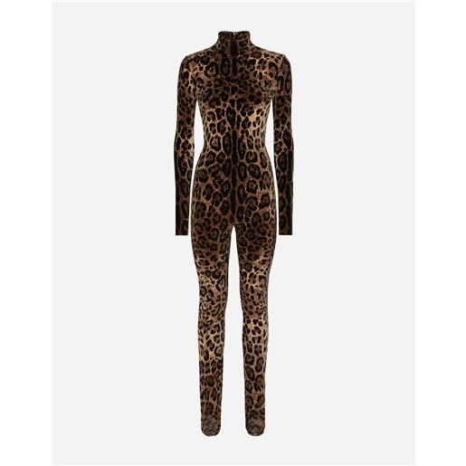 Dolce & Gabbana tuta in ciniglia jacquard leopardo