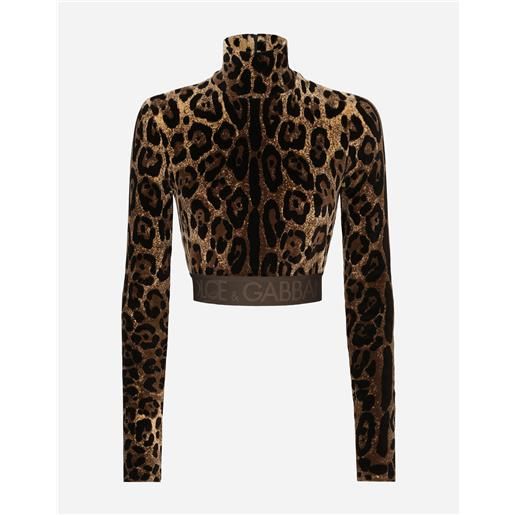 Dolce & Gabbana top collo alto in ciniglia jacquard leopardo