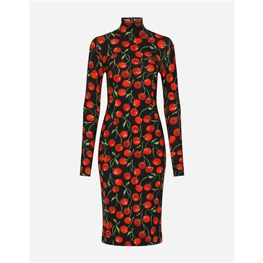 Dolce & Gabbana long-sleeved jersey midi dress with cherry print