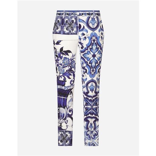 Dolce & Gabbana pantaloni in charmeuse stampa maiolica