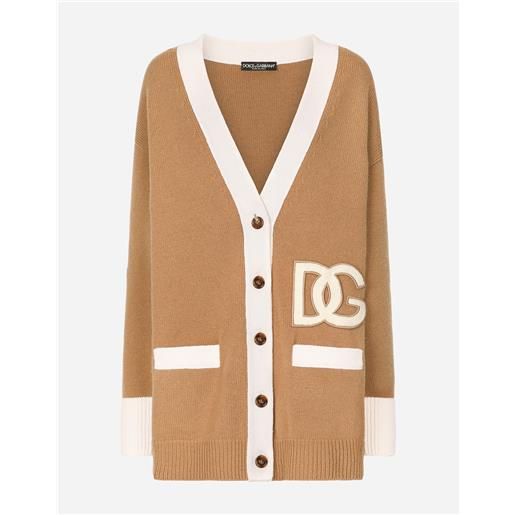 Dolce & Gabbana cardigan lungo in lana con ricamo patch dg