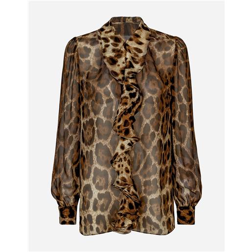 Dolce & Gabbana camicia in chiffon stampa leopardo con rouches