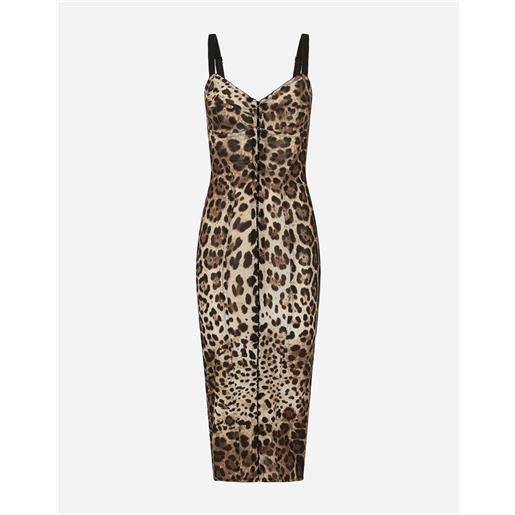 Dolce & Gabbana abito longuette in marquisette stampa leopardo