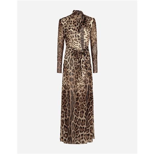 Dolce & Gabbana abito in georgette stampa leopardo con fiocchi