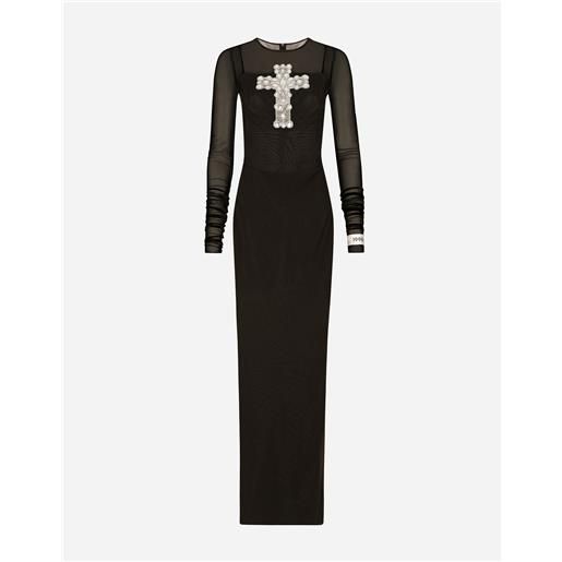 Dolce & Gabbana long tulle dress with rhinestone cross embellishment