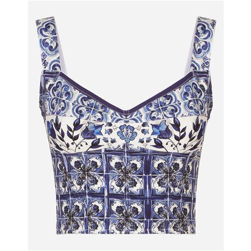 Dolce & Gabbana bustier in charmeuse stampa maiolica