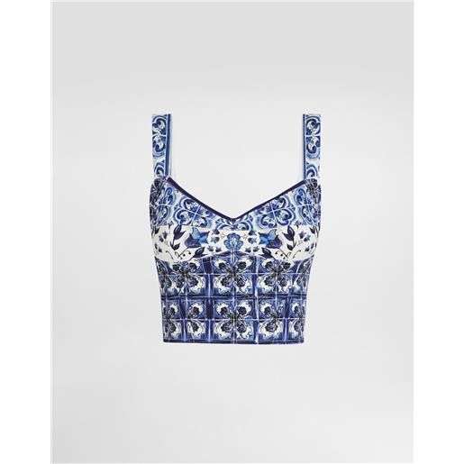 Dolce & Gabbana bustier in charmeuse stampa maiolica