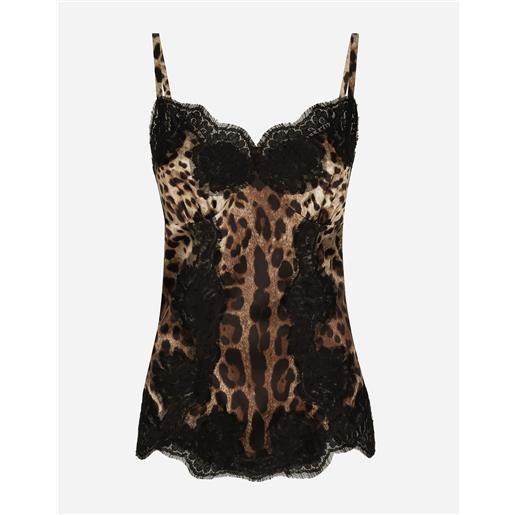 Dolce & Gabbana leopard-print satin top with lace inlay