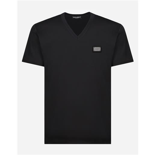 Dolce & Gabbana t-shirt scollo a v cotone con placca logata