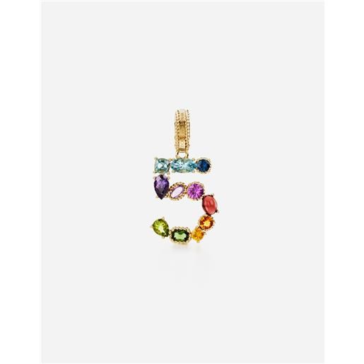 Dolce & Gabbana 18 kt yellow gold rainbow pendant with multicolor finegemstones representing number 5