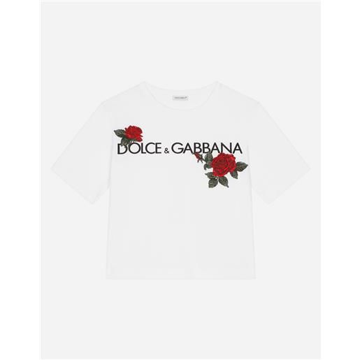 Dolce & Gabbana t-shirt in jersey con stampa logo e patch rose