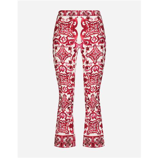 Dolce & Gabbana pantaloni a trombetta in charmeuse stampa maiolica