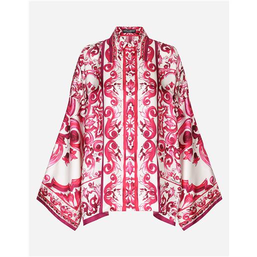 Dolce & Gabbana camicia in twill stampa maiolica con spacchi