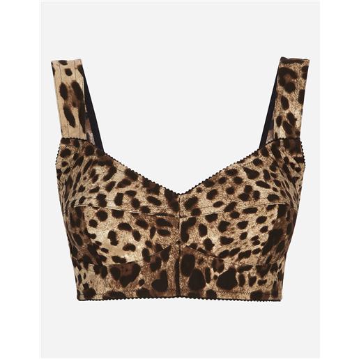 Dolce & Gabbana short bustier top in charmeuse with leopard print