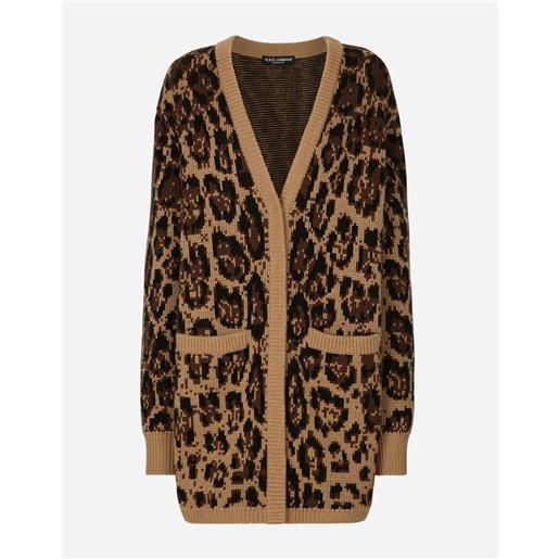 Dolce & Gabbana cardigan lungo in cashmere e lana jacquard leopardo