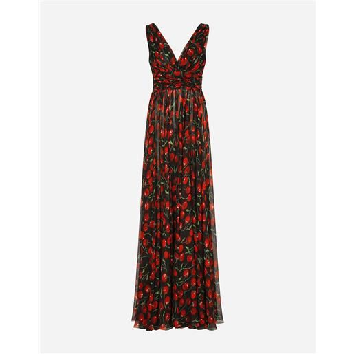 Dolce & Gabbana long cherry-print chiffon dress